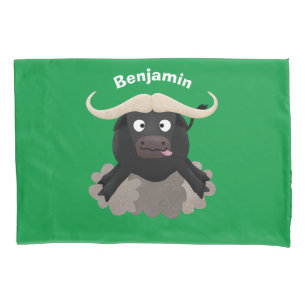 Funny running water buffalo cartoon pillow case