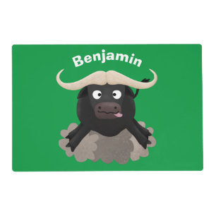 Funny running water buffalo cartoon placemat