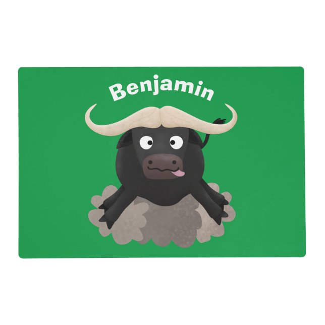 Funny running water buffalo cartoon placemat (Front)