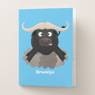 Funny running water buffalo cartoon pocket folder