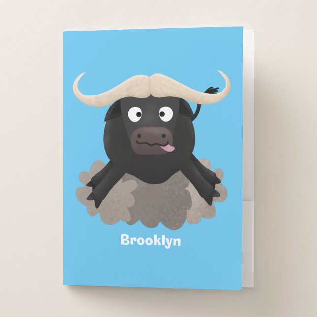 Funny running water buffalo cartoon pocket folder (Front)