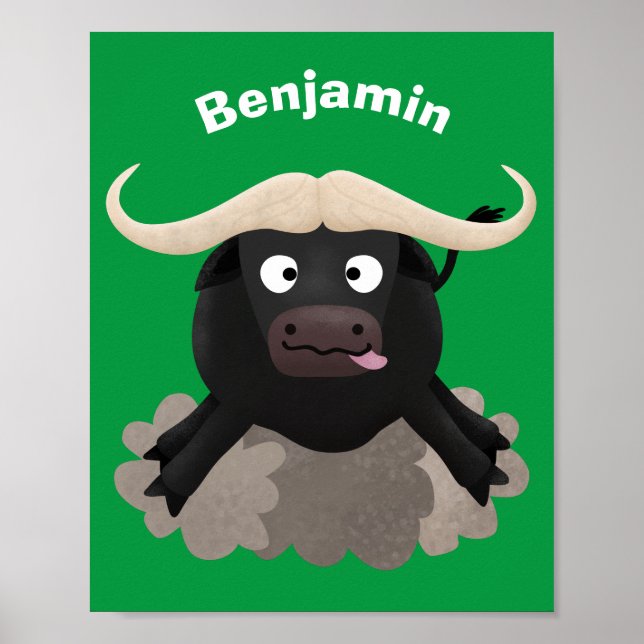 Funny running water buffalo cartoon poster (Front)