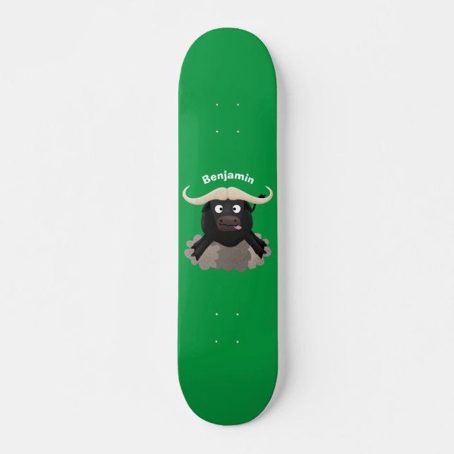 Funny running water buffalo cartoon skateboard (Front)