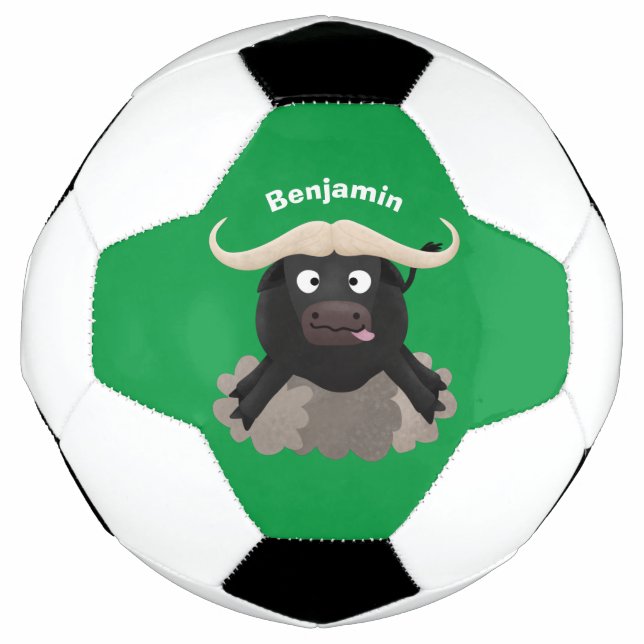 Funny running water buffalo cartoon soccer ball (Front)