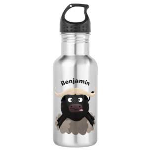 Funny running water buffalo cartoon stainless steel water bottle