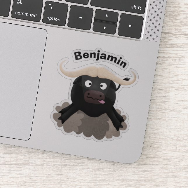Funny running water buffalo cartoon sticker (Detail)