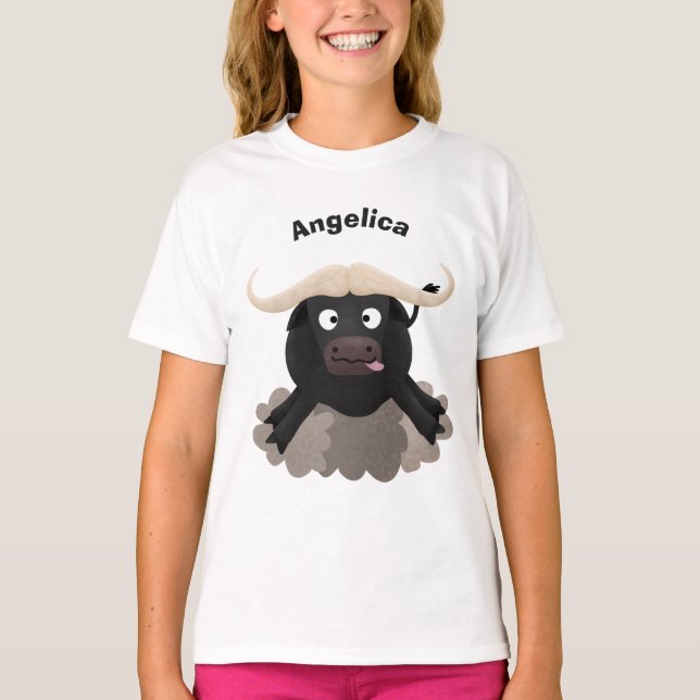 Funny running water buffalo cartoon T-Shirt (Front)