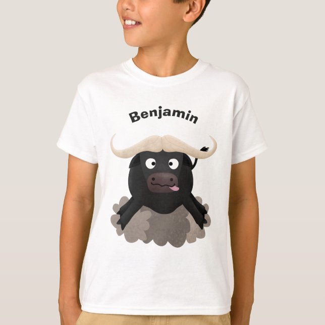 Funny running water buffalo cartoon T-Shirt (Front)