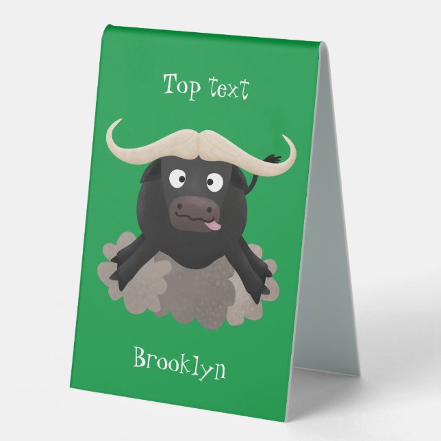 Funny running water buffalo cartoon table tent (Front)