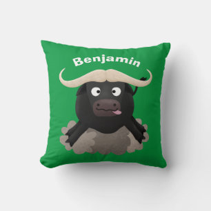 Funny running water buffalo cartoon throw pillow