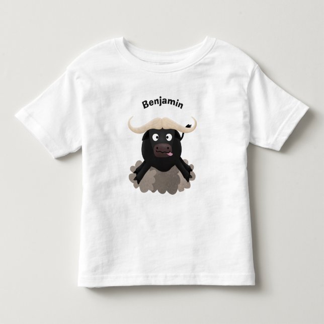 Funny running water buffalo cartoon toddler t-shirt (Front)
