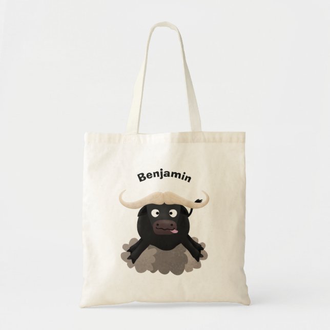 Funny running water buffalo cartoon tote bag (Front)