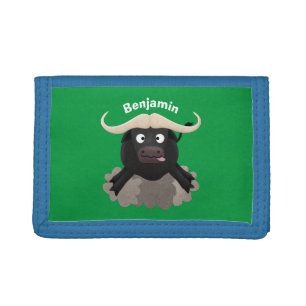 Funny running water buffalo cartoon trifold wallet