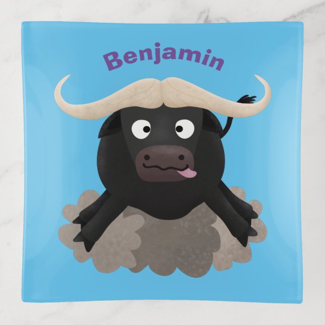 Funny running water buffalo cartoon trinket tray (Front)