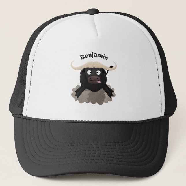 Funny running water buffalo cartoon trucker hat (Front)