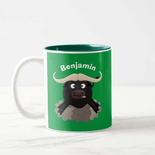 Funny running water buffalo cartoon Two_Tone coffee mug