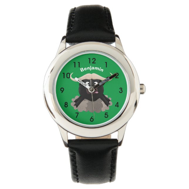 Funny running water buffalo cartoon watch (Front)