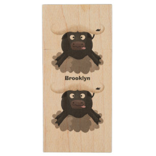 Funny running water buffalo cartoon wood flash drive