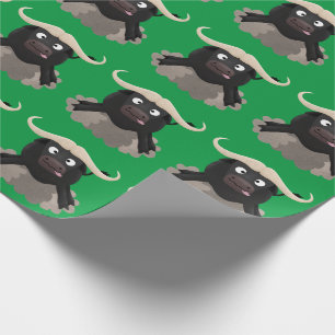 Funny running water buffalo cartoon wrapping paper