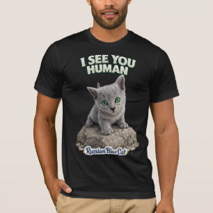 Funny Russian Blue Cat Black T-Shirt – I See You