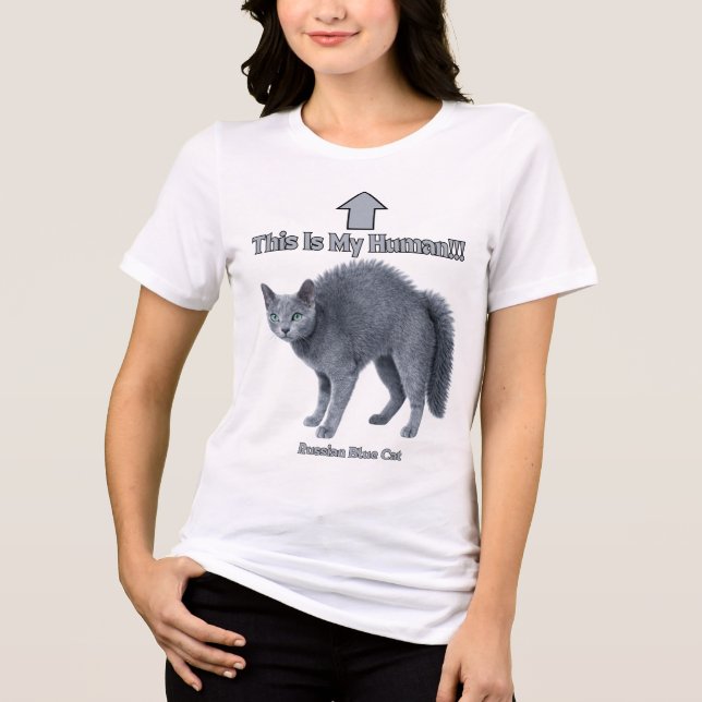 Funny Russian Blue Cat – This Is My Human Tri-Blend Shirt (Front)