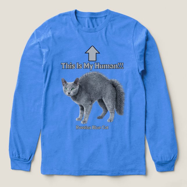 Funny Russian Blue Cat – This Is My Human Tri-Blend Shirt (Design Front)