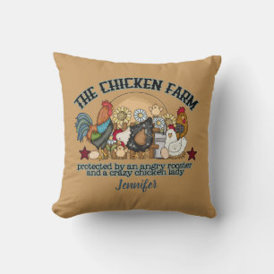 Funny Rust Brown Chicken Farm Throw Pillow