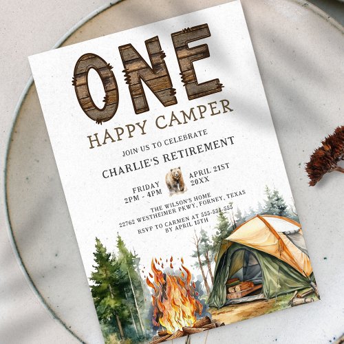 Funny Rustic Camping Retirement Invitation