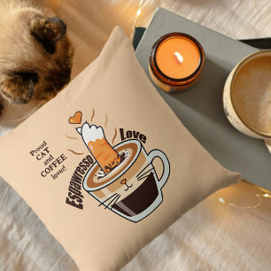 Funny Rustic Cozy Coffee Cat Lover Beige Custom  Throw Pillow