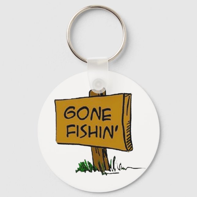 Funny Rustic Fun Gone Fishin Expressions Logo Keychain (Front)