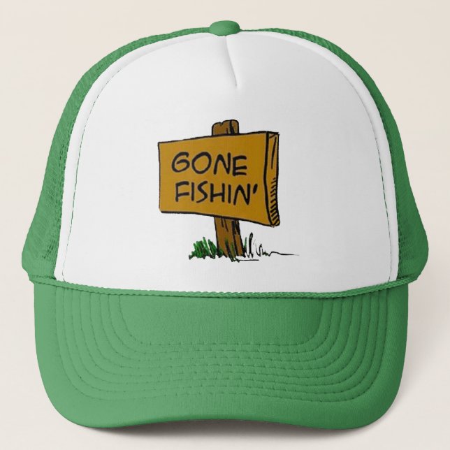 Funny Rustic Fun Gone Fishin Humorous Logo Trucker Hat (Front)