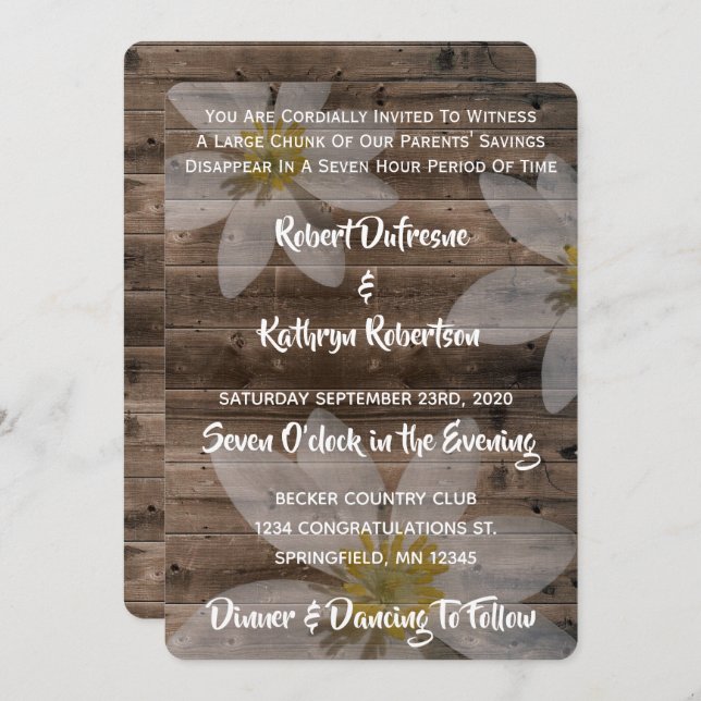 Funny & Rustic Wedding Invitation (Front/Back)