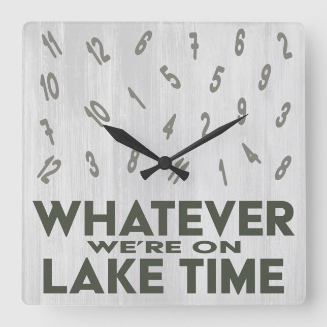 Funny Rustic Wood Lake Time Square Wall Clock (Front)