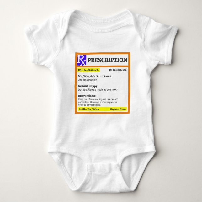 Funny rx prescription baby bodysuit (Front)