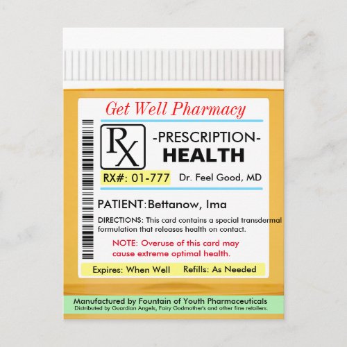 Funny RX Prescription for Health Postcard