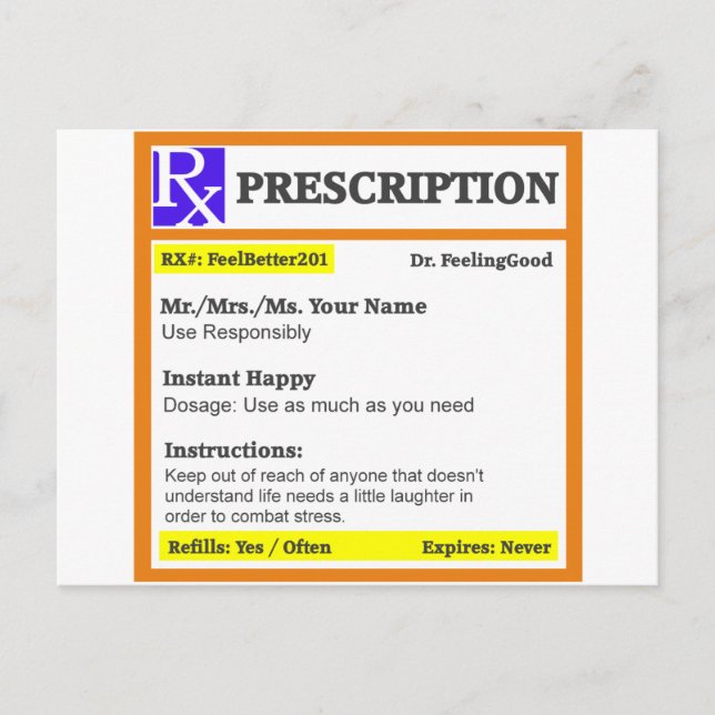 Funny rx prescription postcard (Front)