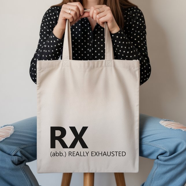 Funny RX Really Exhausted Tote Gift for Lab Techs Bag (RX humor tote bag gift for coworker, pharmacy graduation tote bag gift for her or him)