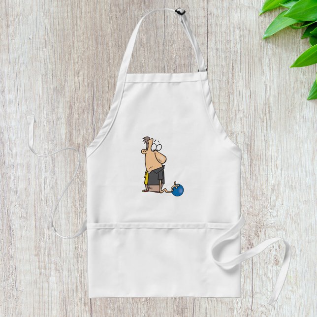 Funny Sad Bowler Character with Bowling Ball Adult Apron (Creator Uploaded)