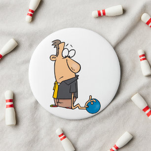 Funny Sad Bowler Character with Bowling Ball Button