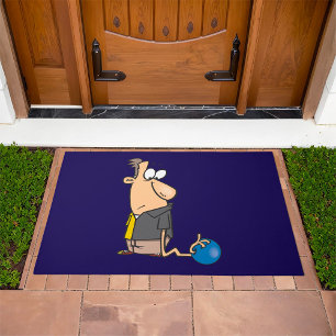 Funny Sad Bowler Character with Bowling Ball Doormat