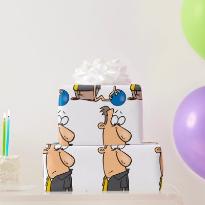 Funny Sad Bowler Character with Bowling Ball Wrapping Paper