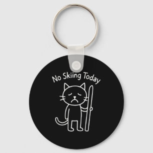 Funny sad cat meme skiing winter snow sports lover keychain