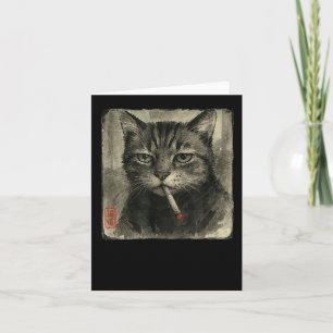 Funny Sad Cat Smoking Cigarette Meme Lover Sumi-e  Card