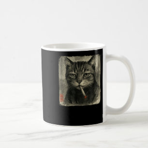 Funny Sad Cat Smoking Cigarette Meme Lover Sumi-e Coffee Mug