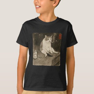 Funny Sad Cat Smoking Meme Sumi-e Japanese Art Kit T-Shirt