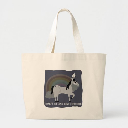 Funny Sad Emo Unicorn Large Tote Bag