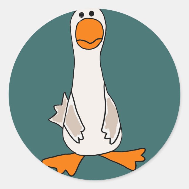 Funny Sad Goose Cartoon Classic Round Sticker (Front)