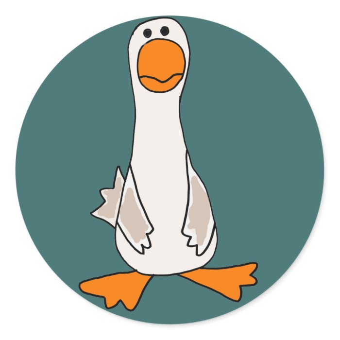 Funny Sad Goose Cartoon Round Sticker