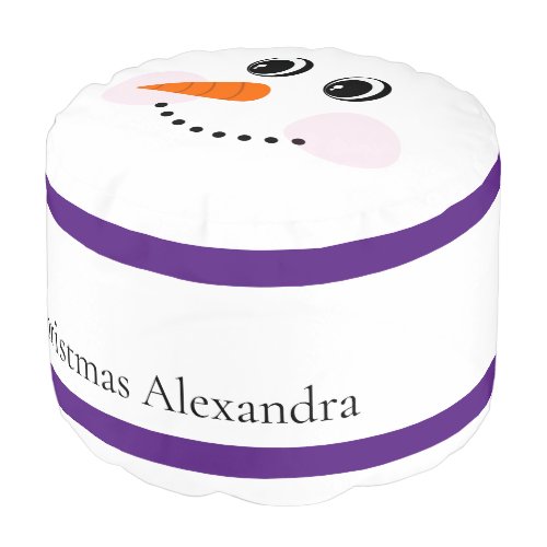 Funny Sad  Happy Snowman Face Monogrammed Name   Pouf