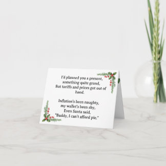 Funny Sad No Gift Due to Tariffs and Inflation Holiday Card